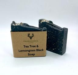 Tee Tree & Lemon Grass Black Soap: Natural black soap infused with tea tree and lemongrass. Perfect for zero waste and eco-friendly beauty routines.