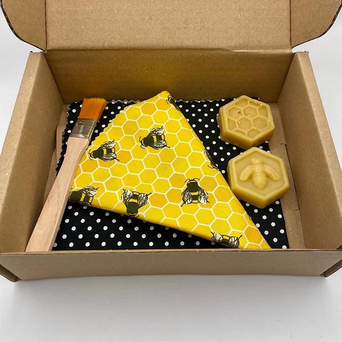 Dots and Bees Make your own Beeswax Wrap Kit: Make your own beeswax wraps with a dots and bees design. Sustainable and zero waste food storage option.